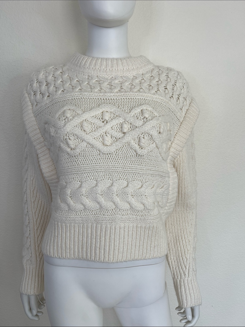 Chelsea & Violet Cream Cable Knit Crewneck Sweater